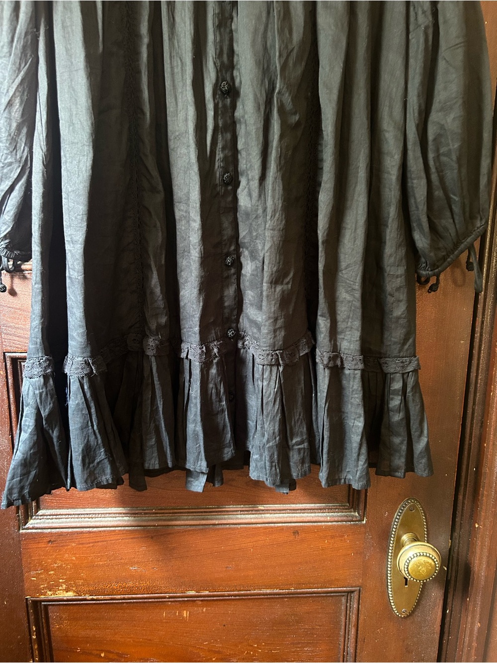 Cleobella Abby Mini Dress Black Size Medium Organic Cotton Ruffle Boho Western - Picture 12 of 14